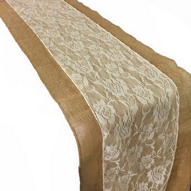 Burlap with Lace Table Runner 