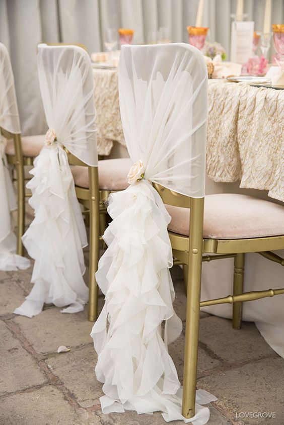 5pcs Chiffon Ruffle Chair Cover Sash Hood Party Wedding Venue Decor 