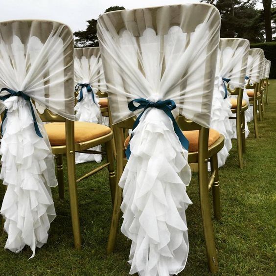 White Romantic Ruffles Chiffon Cheap Chair Covers Chair Sashes