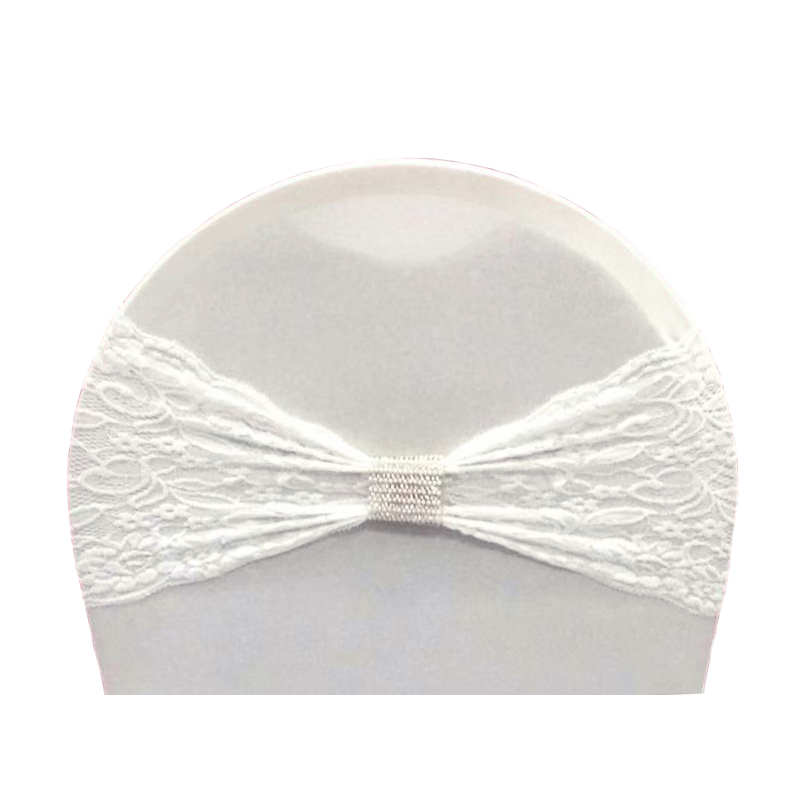 White lace lycra chair band with buckle 